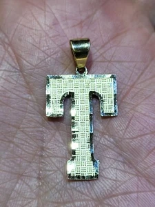 14K Gold Block Initiale XL Buchstabe T Charm Anhänger - Bild 1 von 3