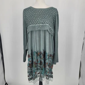 Abito Mino tunica verde floreale Simply Couture maglia sovrapposizione manica lunga grande nuovo con etichette - Foto 1 di 8