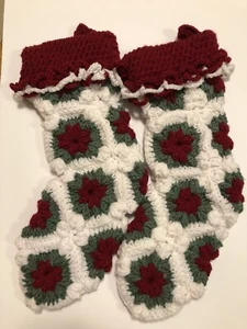 Hand Crocheted Decorative Chunky Christmas Stockings with Hanging Loop Pair - Picture 1 of 6