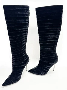 Tom Ford Pleated Velvet Knee Boot Black Color Size 37 1/2 Metal Heel's Used - Picture 1 of 5