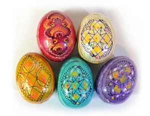 Pearlized Authentic Set of 5 Ukrainian Wooden Pysanky Pysanki Wood Easter Eggs 2 - Picture 1 of 2