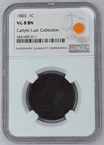 1803 NGC VG 8 BN, U.S. LARGE CENT. PEDIGREE: CARLYLE LUER COLLECTION. VARIETY??? - Picture 1 of 4