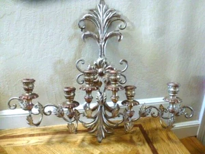 ITALY HOLLYWOOD REGENCY SILVER/GOLD GILT IRON TOLE METAL 6 ARM CANDELABRA WALL - Picture 1 of 9