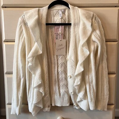 NUEVO CON ETIQUETAS Crema Volantes Boutique Coquette Abuela Suéter Cárdigan Mujer’s Talla M Foto 1 de 4