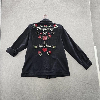 Torrid Women Jacket 00 Black Floral Property No One Military Utility Embroidered - Image 1 of 4