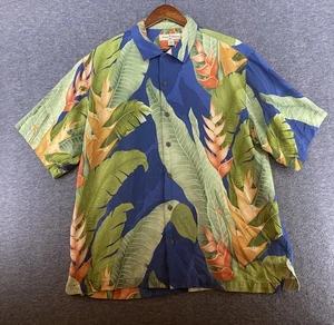 Tommy Bahama 100% Silk Hawaiian Shirt Short Sleeve Leaf Print Men's Size Large - Picture 1 of 12