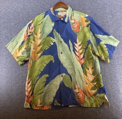 Tommy Bahama 100% Silk Hawaiian Shirt Short Sleeve Leaf Print Men's Size Large - Image 1 of 4