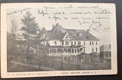 Lenoir North Carolina NC Hotel Archer Postcard 1906 - Image 1 of 2