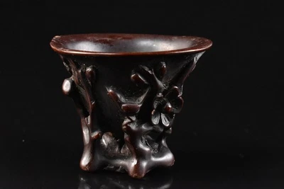 R3895: XF Escultura Flor Madera China TAZA DE SAKE Sakazuki Vasijas de sake Foto 1 de 4