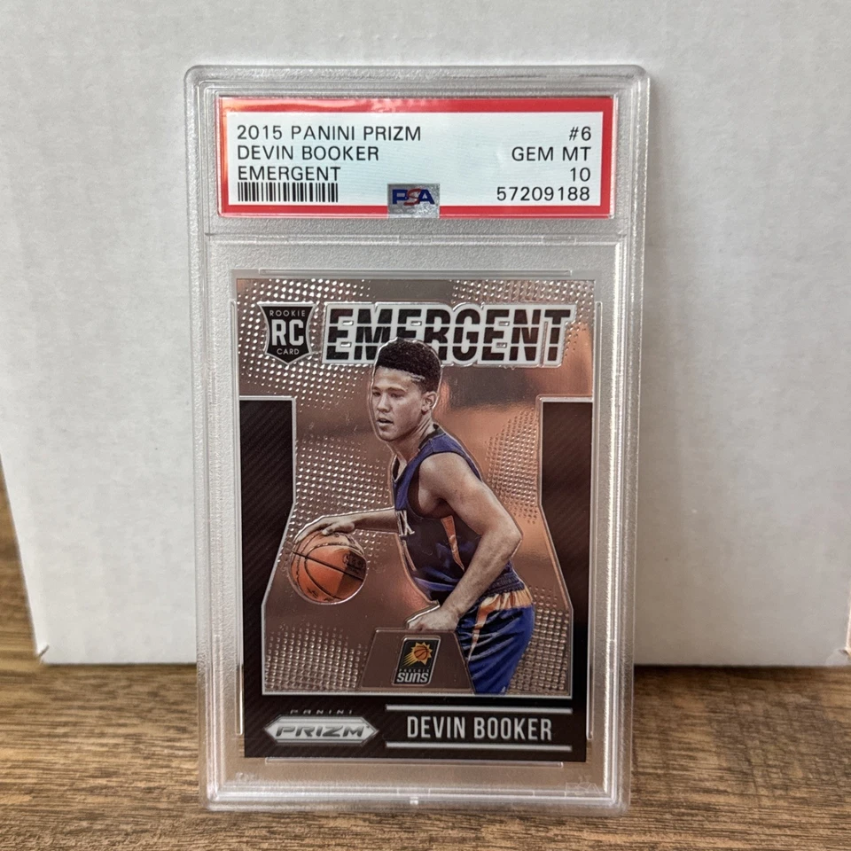 Tarjeta de novato emergente Panini Prizm Devin Booker #6 2015 Phoenix Suns PSA 10 Foto 1 de 2