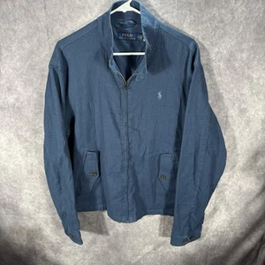 Polo Ralph Lauren Jacket Mens Medium Blue Herringbone Linen Cotton Blend - Picture 1 of 8