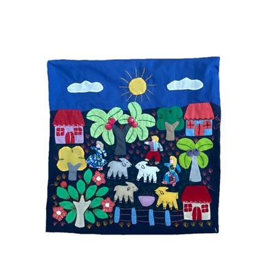 Capa acolchoada Anthropologie feita à mão azul fazenda caribenha 100% algodão - Imagem 1 de 4