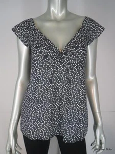 J Crew Blouse Top Size 6 S Polka Dot Black White Cotton V-Neck Cap Sleeve - Picture 1 of 9