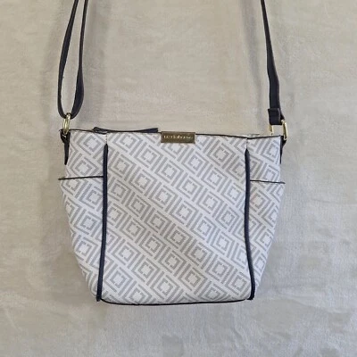Liz Claiborne Purse Crossbody Handbag Off White, Gray, Blue Faux Leather Medium - Image 1 of 4