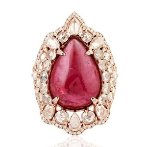 Cocktailring 13,10 kt Turmalin Diamantrand Birnenform 18 Karat Rotgold - Bild 1 von 6