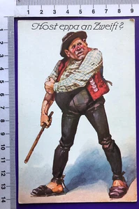 Litho Künstlerkarte Bayerischer Typ Raufbold mit Stock und grimmigem Blick - Picture 1 of 2