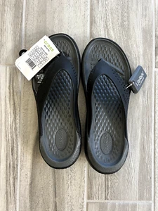 Crocs LiteRide Sandals Mens 7 Black Gray Thong Slip On Comfort Shoes Flip Flops - Picture 1 of 1