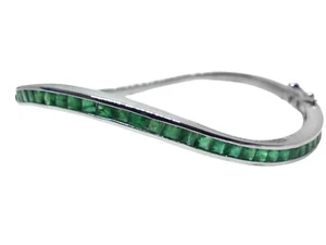 925 Sterling Silver Mens Emerald Bangle Bracelet Natural Emerald Bangle For Men - Picture 1 of 7