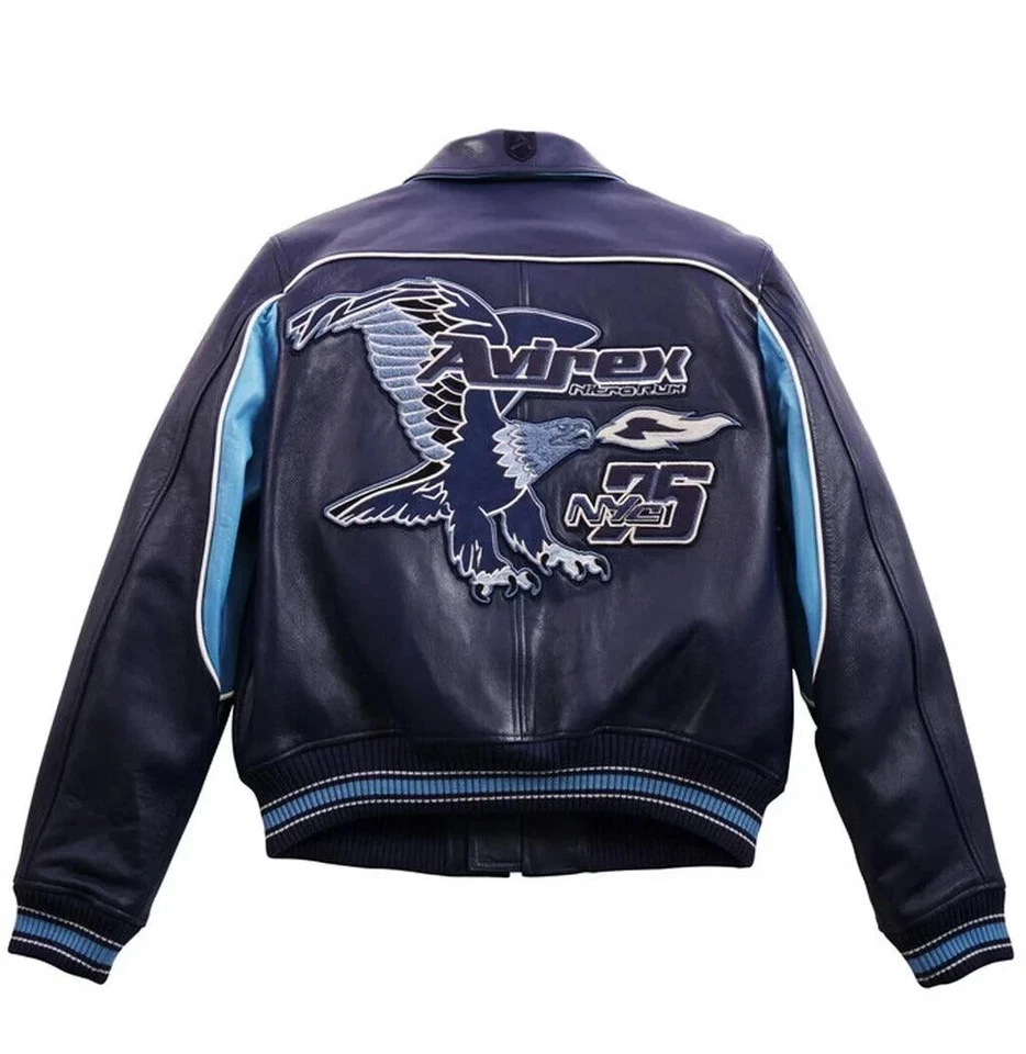 NUEVA Chaqueta de Cuero para Hombre Avirex Nitro Run Racing Azul Clásica Motocicleta Nueva con Etiquetas Foto 1 de 4