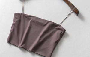 NUEVO CAMIS ELÁSTICO LISO MARRÓN RECORTADO SEXY MODA PARA MUJER, TOP, ¡TALLA GRANDE! - Imagen 1 de 3