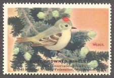 Cinderella Stamp - National Wildlife Federation - Ruby-Crowned Kinglet - 1945