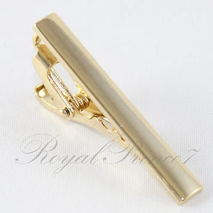 Schmale Herren-Krawatte goldfarben schlicht Metall 1,5 Zoll Krawattenklammer Stabverschluss TC35G - Bild 1 von 2