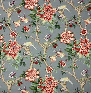 WAVERLY MUDAN TEABERRY GRAY FLORAL BIRD MULTIPURPOSE COTTON FABRIC BY YARD 54"W - Picture 1 of 6