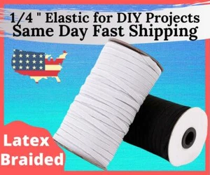 150 Yards Black Elastic 6mm 5mm 1/4 Inch White Elastic for DIY Face Masks USA - Picture 1 of 10