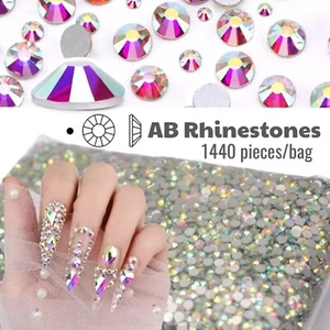 AB Nail Rhinestones Crystals Flat Back Hotfix Rainbow Gemstones DIY Decoration - Picture 1 of 18