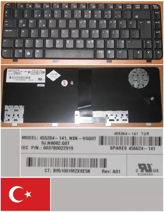 Keyboard qwerty Turkish HP 6720 6720S 455264-141 NSK-H5Q0T 456624-141 - Image 1 of 1