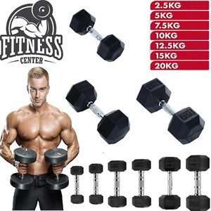 Hex Dumbells Cast Iron Rubber Encased Hexagonal Dumbbells Weights Home Gym Set - Picture 1 of 15