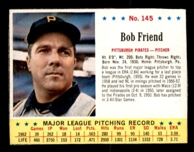 1963 Jell-O Jello Baseball #145 Bob Friend VG/EX - Image 1 of 2