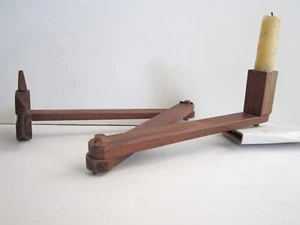 Folk Art Antique Wood Candle Holder on Extension Arm - Picture 1 of 4