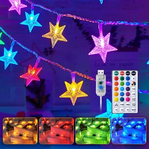 Color Changing Star Fairy String Lights 17Ft 50 LED + Remote, 16 Colors 7 Modes - Picture 1 of 12