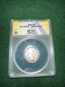 1883 No Cent Liberty V Nickel Ef40 Anacs Details Corroded Nice Rare - Picture 1 of 8