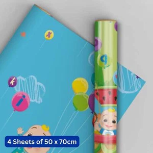 Wrapping Paper Cocomelon Birthday Gift Wrap 4 Sheets & 4 Tags Official Product - Picture 1 of 2