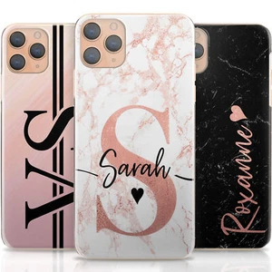 Pink Initial Phone Case For iPhone 13/12/11 Personalise Black Marble Hard Cover - Picture 1 of 13