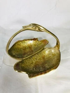 Brass Double Swan Trinket Bowl Enamel Cloisonne Poompuhar India Free Shipping - Picture 1 of 4