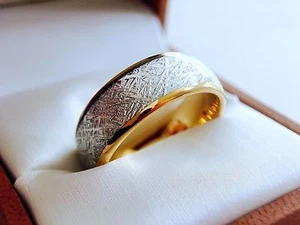 Matching Wedding Bands Yellow Gold Wedding Rings Men Women Meteorite Ring 6-8mm - Picture 1 of 10