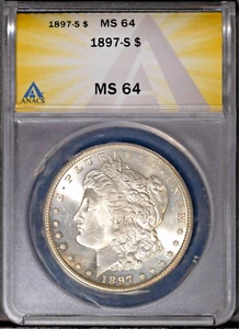 1897-S $1 Silver Morgan Dollar MS 64 ANACS # 7432331 + Bonus - Picture 1 of 2