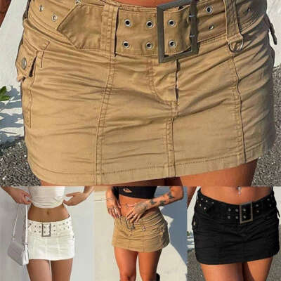 Skirts Denim White Sexy Belted Pockets Fashion Low Waist Skirt Belted Micro - Image 1 of 4