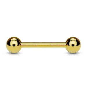 Gold Plated Over Surgical Steel Barbells Tongue Nipple Cartilage Bar - Picture 1 of 1