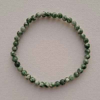 Natural 4mm Green Spot Jasper Bracelet Stone Beaded Stretch Bracelet Handmade - Image 1 of 4