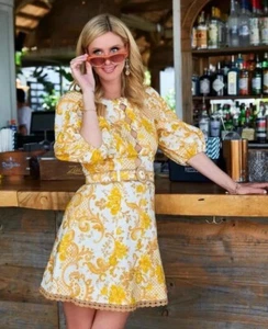 Zimmermann Size 4 Postcard Mini Dress in Swirl Floral Yellow RRP$795 - Picture 1 of 9