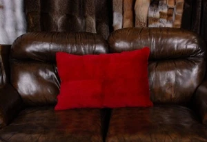 1956 Shorn Rabbit Fur Pillow in Strawberry-Red Genuine Pelt Cushion Real Fur - Picture 1 of 8