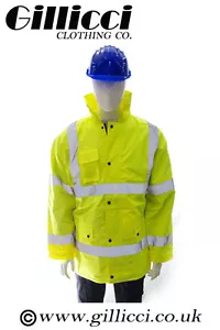 Bauunternehmer Sicherheit Hi High Vis Sichtbarkeit gelb orange lang gepolsterte Manteljacke - Bild 1 von 3