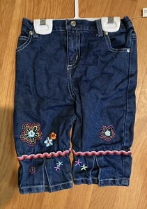 Nwt! Oh baby Denim Blue Jean Capris Embroidered Girls Pants Sz 18 Mos CUTE! - Picture 1 of 2