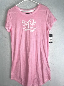 Ralph Lauren Pajama Gown Women's S cotton sleepshirt Pink Striped Cotton Logo - Picture 1 of 5