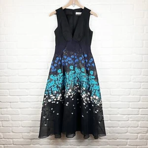 Lela Rose ärmelloses besticktes Fit and Flare Midikleid V-Ausschnitt schwarz blau 4 - Bild 1 von 13