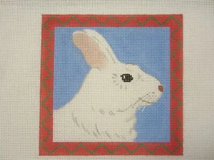 Needlepoint Canvas  "Rabbit in Red Frame" Hand Painted Bonnie Alexander - Picture 1 of 2